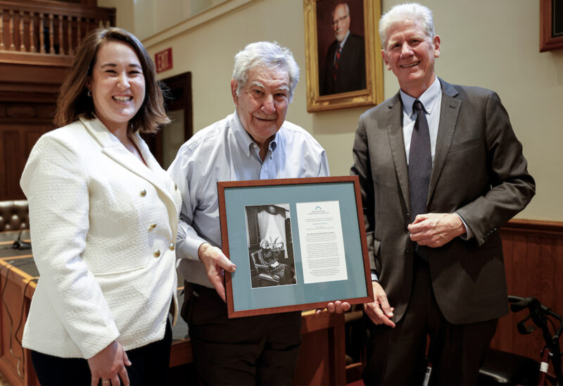 Jennifer Horgan (left) is pictured with State Senator and former Caroline and Martin Gross fellow Lou D’Allesandro (center) and Richard Ober, president and CEO of the Charitable Foundation. (Photo by Cheryl Senter)